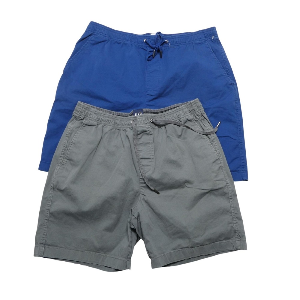 Gap Shorts Mens Large Blue Gray Chino Elastic Waist Drawstring 2 Pack 9 Inseam